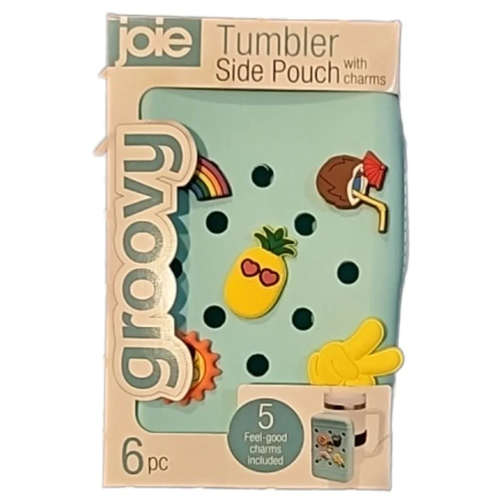 Joie Groovy Tumbler Side Pouch Mint Green Silicone with 5 Charms 6pc Set New‎